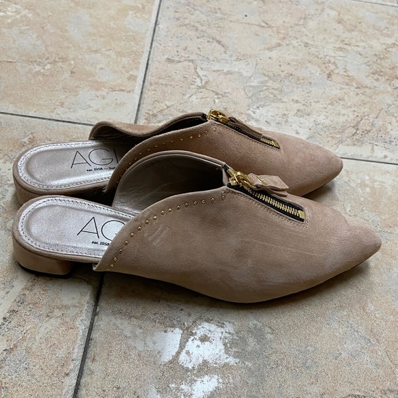 AGL Suede Zip Pointed Toe Studded Slides - Picture 3 of 6